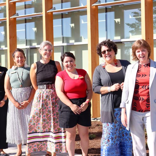 Sheila Malcolmson, MLA for Nanaimo and staff pose outside of Shq’apthut