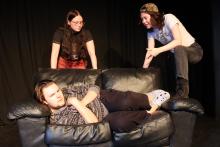 Actors Makenna Paugh, Cameron Greer and Ellie Crawford rehearse a scene from Tough.