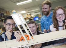 : Vancouver Island University (VIU) students Wilson Nguyen, from left, Wesley Dunn, Allan Stenlund and Jennifer White work on their engineering design during last year’s competition.