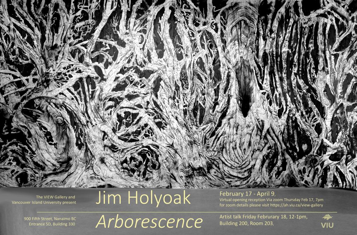 Jim Holyoak's artistic rendering of trees in black and white.