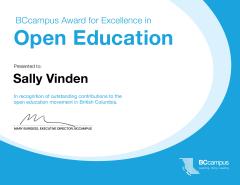 Dr. Sally Vinden Open Education Awards for Excellence