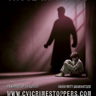 A shadow looms over a child sitting on the floor. Text reads Speak for those who can't.