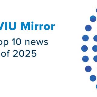 A graphic with seeds and the text: Rear-VIU Mirror: VIU's top 10 news stories of 2025