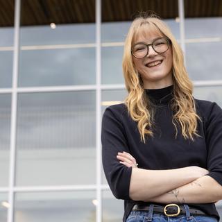 Casey in front of the Centre for Health and Science