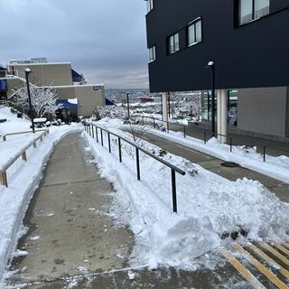 a cleared sidewalk on VIU's Nanaimo campus