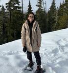 Becky on a snowy mountain
