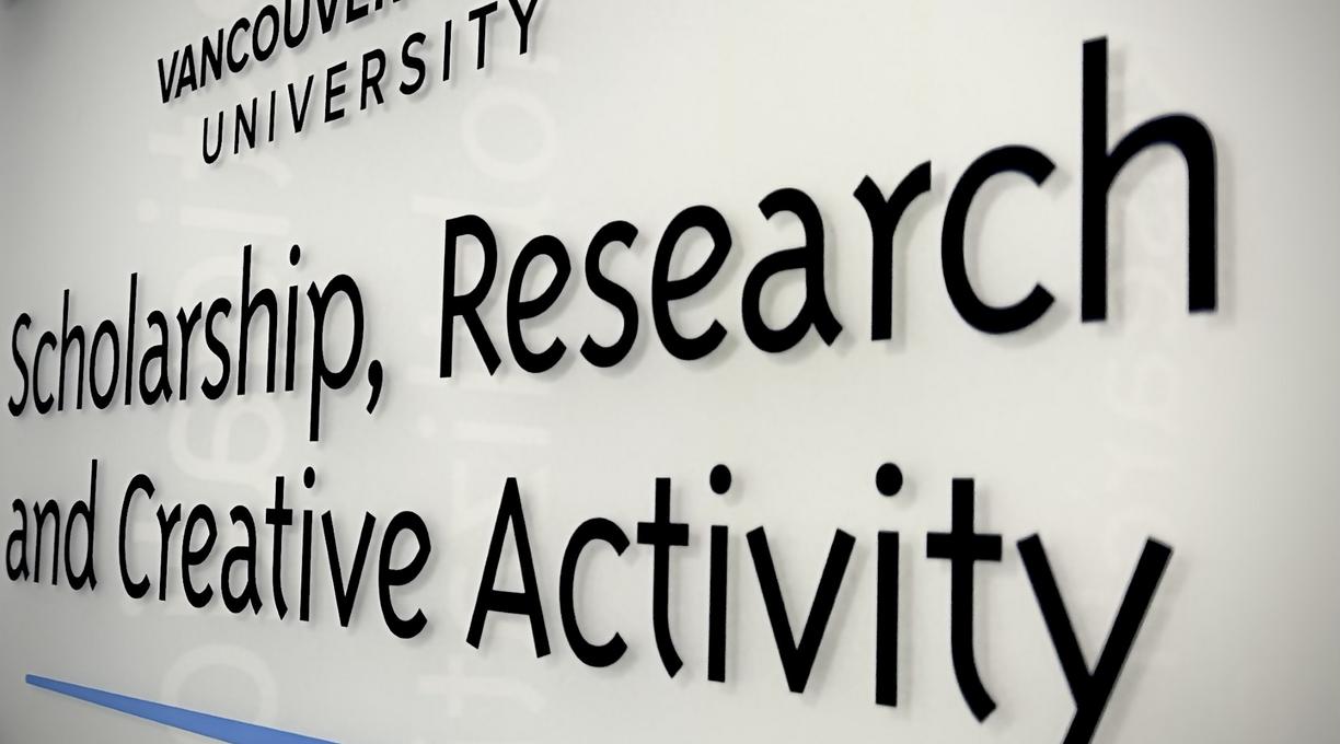 VIU Scholarship, Research and Creative Activity sign