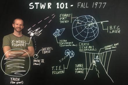 VIU Engineering Technician David Moss has used the light board to illustrate some cool Star Wars facts such as where the exhaust port is located on the Death Star.