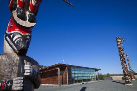 Photo of totems at VIU's Gathering Place