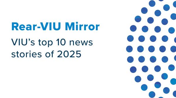 A graphic with seeds and the text: Rear-VIU Mirror: VIU's top 10 news stories of 2025
