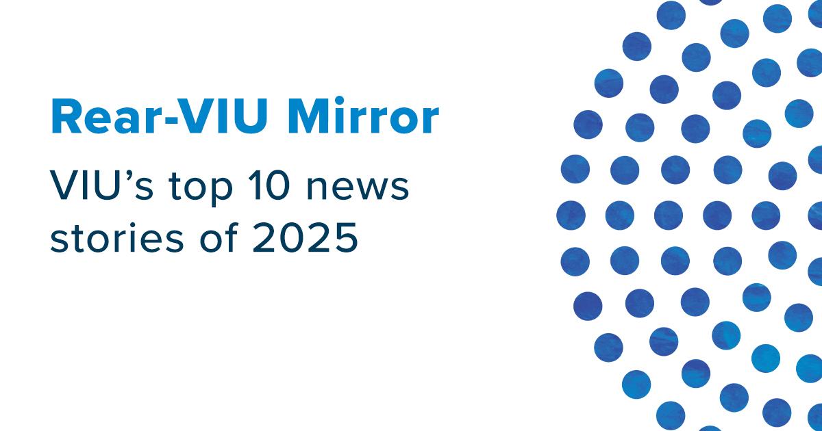 A graphic with seeds and the text: Rear-VIU Mirror: VIU's top 10 news stories of 2025